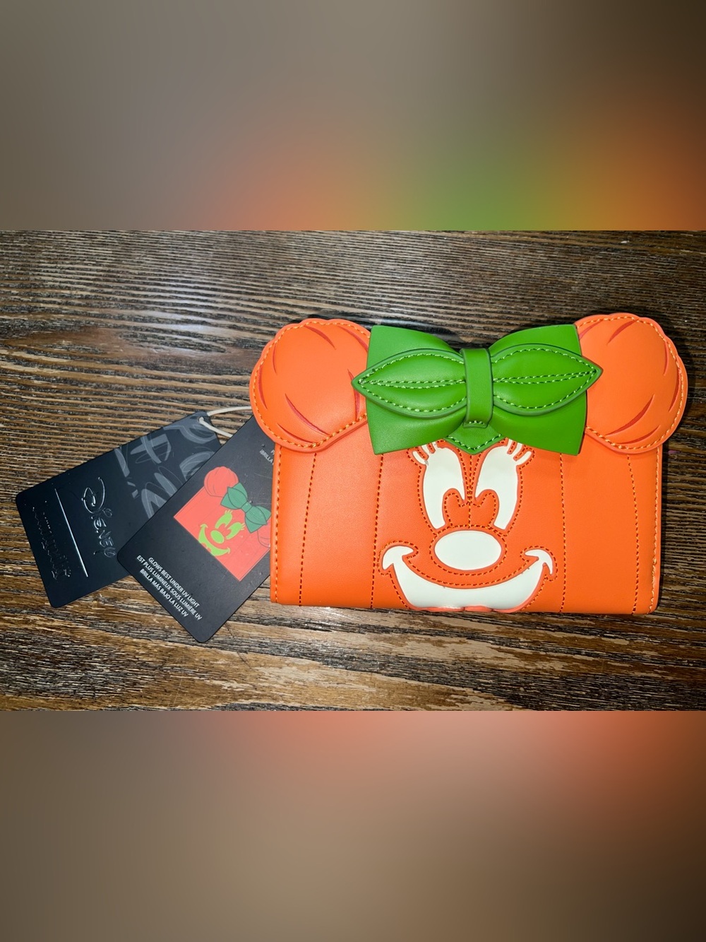 Loungefly Disney Minnie Mouse Glow-in-the-Dark Pumpkin Flap Wallet NWT